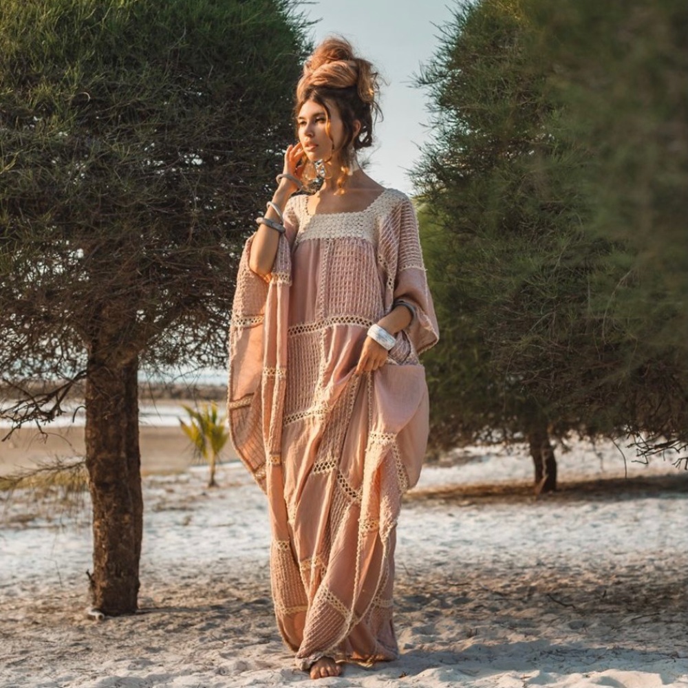 Zora Hand Stitch Crochet Dress Kaftan Handmade
